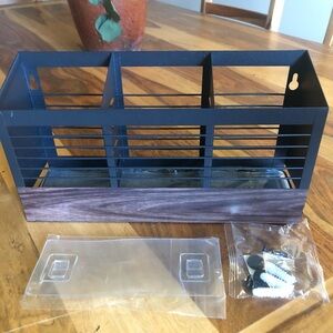 Wall-Mount 3-Section Organizer/Utensil Caddy - Black with Wood Accent